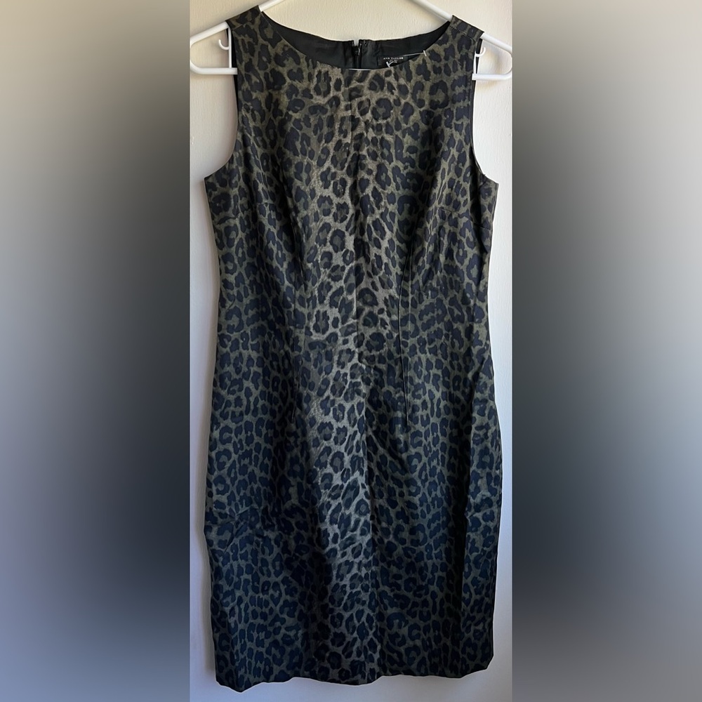 Ann Taylor Black and Gray Leopard Print Midi Dress